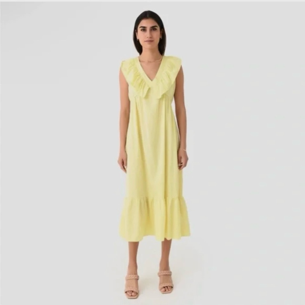 Stark-X Scarlett Lemon-Yellow Sleeveless Ruffle V-Neck Maxi Dress